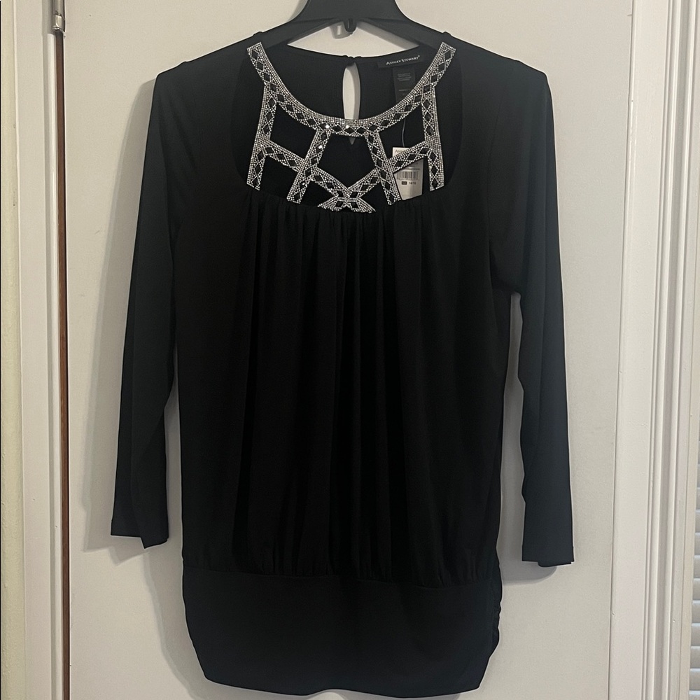 Ashley Stewart Black Blouse with Silver Detailing